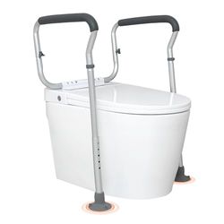VEVOR Cadre Toilette Sécurisé Largeur et Hauteur Réglables Barre d'Appui pour WC avec Accoudoirs en Alliage d'Aluminium Charge 136 kg Deux Pieds Ventouses pour Handicapés Enceintes Personnes Âgées