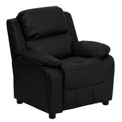 Flash Furniture Fauteuil inclinable Contemporain rembourré de Luxe pour Enfants avec accoudoirs de Rangement, Cuir, Noir, 66,04 x 53,34 x 53,34 cm