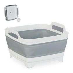 Relaxdays Bacinella Pieghevole con Manici, Catino Rettangolare 9 l, Lavapiatti Campeggio, HLP 20x31x31 cm, Bianco Grigio