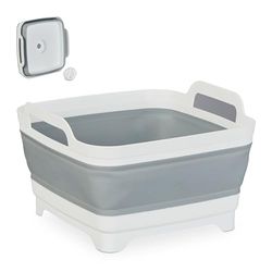 Relaxdays Cuenco Barreño con Desagüe, Fregadero Plegable, 9 L, Lavabo Camping, 20 x 31 x 31 cm, Blanco/Gris