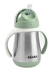Béaba - Learning Cup - 2 in 1 Baby Bottle - Children's Cup with Straw - 100% Leak-Proof - Easy to Open - Removable Handles Tritan and Silicone - 250 ml - Sage Green