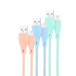 NANOCABLE 10.10.0401-CO1-3-pack USB 2.0-kablar, kompatibla för Apple-enheter, Mallad, Rosa, Blå och grön färger, 1 meter