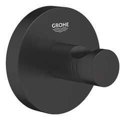 GROHE Start QuickFix 411732430 - Gancio per accappatoio (metallo, fissaggio nascosto, viti e tasselli, colla rapida extra facile da montare), misura 45 mm, nero opaco