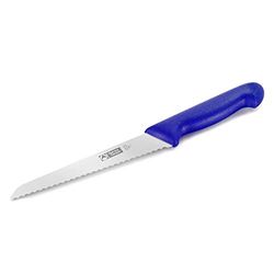 Thermohauser Cuchillo de cocina de hoja de acero con filo ondulado unilateral y mango de plástico azul, hoja de 18 cm