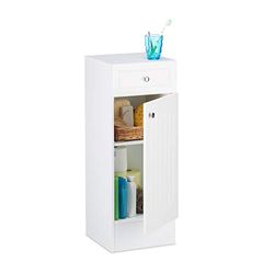 Relaxdays Mobile Bagno in MDF, Armadietto con Cassetto, Design a Lamella, con un’Anta, HLP: 80 x 30,5 x 30,5 cm, bianco