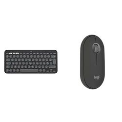 Logitech Pebble Keys 2 K380s, Teclado Bluetooth multidispositivo Pebble Mouse 2 M350s, estilizado ratón inalámbrico Bluetooth - Grafito