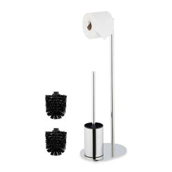 Relaxdays Serviteur WC, métallique, Non Fixe, Brosse et Porte-Brosse, H x L x P : env. 63 x 23 x 17 cm, argenté