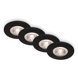 BRILONER - Set van 4 Inbouwspots Plafond, Dimbaar, LED Inbouwlampen Ultra Vlak, Inbouwspots Badkamer, Inbouwspots Badkamer IP44, Mat Zwart, 90x25 mm (DxH)