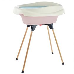 THERMOBABY - Pack Plan À Langer Et Baignoire VASCO - 2 En 1 - Table À Langer - Baignoire Bébé Sur Pieds Pliables - De La Naissance À L'âge De 12 Mois (Max. 11 kg) - Fabriqué En France - Rose Poudré