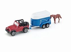 siku 1651, Jeep avec remorque pour chevaux, métal/plastique, multicouleur, 1 figurine cheval inclus, clapet de chargement ouvrable