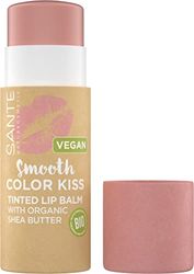 SANTE Naturkosmetik Smooth Color Kiss 01 Soft Coral, wegańska pomadka do ust z olejkami organicznymi, masłem kakaowym i ekologicznym masłem shia, do intensywnej pielęgnacji, zrównoważone opakowanie, 7 g