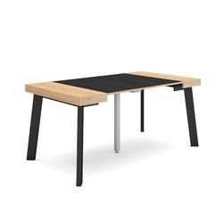Skraut Home | Uittrekbare consoletafel | eettafel | 160 cm | voor 8 personen | houten poten | moderne stijl | eiken en zwart