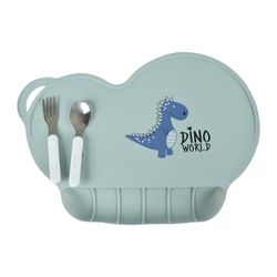 BEBE DOUCEUR, Dino World Tafelset met siliconen opvangbak, 40 x 28 x 2,5 cm