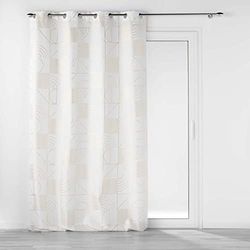 Douceur d'Intérieur, Lineor - Cortina con Ojales (140 x 260 cm), Color Blanco y Dorado, poliéster Estampado metálico,
