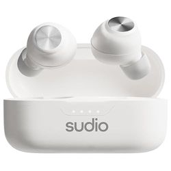 sudio T3 Snövit - Hörlurar i örat, upp till 6 timmars speltid (25 timmar totalt), bekväm design, inbyggda mikrofoner (2), touchknappar, USB-C-laddning, Bluetooth 5.4