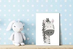 Cute Zebra Kids Bedroom Watercolour Hand Painted Effect Nursery Wall Art Poster