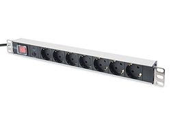 DIGITUS Extensão de 19", 7 tomadas, 1U, 250 VAC, 50/60 Hz, 16A - 4000 W, com proteção contra sobrecarga