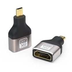 PremiumCord 8K-adapter HDMI A-uttag till Micro HDMI-kontakt F/M, UHD 8K 3840p 60 Hz, 4K 2160p 120 Hz, Full HD 1080p, aluminiumhölje, förgyllda anslutningar, färg utrymme grå