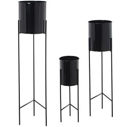 DRW Lot de 3 Pots en métal avec Pieds en Noir 93 x 21 x 21 cm