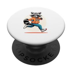 Mapache corriendo con chaqueta naranja estilo dibujo animado PopSockets PopGrip Adhesivo