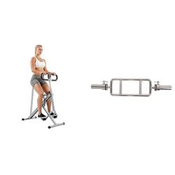 Sunny Health and Fitness Squat Assist Upright Row-N-Ride Rowing Machine, Horse Riding Machine + 86 cm Olympic Triceps Bar with Ring Collars, Olympic Weight for Weightlifting and Bodybuilding