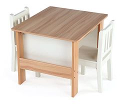 Humble Crew Journey Children's Wood Table and 2 Chairs Set with Book Storage, Natural/White