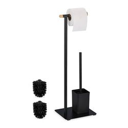 Relaxdays Serviteur WC, Bambou, Acier Inoxydable, Support à Poser, Brosse et Porte-Brosse, Noir - Nature