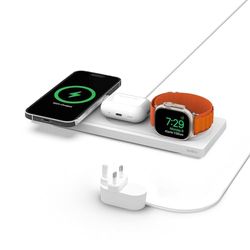 Belkin MagSafe Charger, 3 in 1 wireless charging station, MFi Certified Travel Pad for iPhone 15, 14, 13, 12 Series, Apple Watch 9, 8, 7, 6, SE, Ultra and Older, AirPods 2, AirPods, AirPods Pro