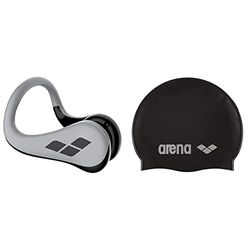ARENA Nose Clip PRO II, Tappanaso Unisex Adulto, Multicolore, Taglia Unica & Classic Silicone, Cuffia Unisex Adulto, Nero (Black-Silver), Taglia Unica