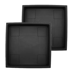 The HC Companies Accent Square Plant Saucer - Durable Plastic Trays For Plants - Stylish Square Tray For Water Drainage - UV Resistant Planter Saucer For Indoor And Outdoor Use (14”, Black, Pack of 2)