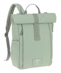 LÄSSIG Baby skötryggsäck skötväska ryggsäck med skötunderlag, barnvagnsfäste, flaskhållare hållbart tillverkad/GRE Rolltop Up ryggsäck silver grön