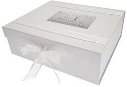 Wit Katoen Kaarten 1e Papier Jubileum Herinneringen van Dit Jaar, Grote Keepsake Box, Glitter & Woorden, Hout Wit, 27.2x32x11 cm