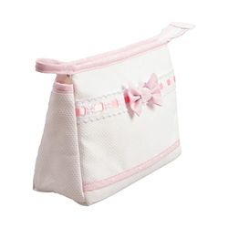 Filet - Trousse de Viaje con Cremallera, Bolsa de Viaje con Bolsillo en Tela Aida de Bordar, Organizador para Productos de Belleza, 100% Made in Italy, Dimensiones 24 x 16 x 6 cm, Color Blanco y Rosa