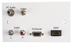 PRO SIGNAL PELR0079 2 Gang AV Wallplate Plug & Play White - 1x Phono (CV), 2x Phono (Stereo Audio), PC Audio, VGA & HDMI