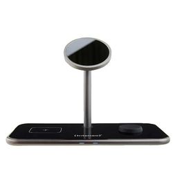 glowster Draadloze 3-in-1 oplader, snel opladen, compact design, compatibel met verschillende apparaten, ideaal om apparaten altijd opgeladen te houden.