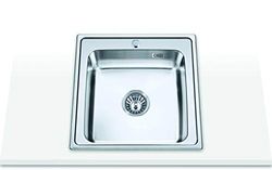 Edesa | Lavello sopra piano | Modello VELETA SE 50 1C | Lavello da incasso | 1 secchio quadrato | Lavello da cucina con foro per rubinetto | Larghezza di 50 cm | Finitura in acciaio inossidabile