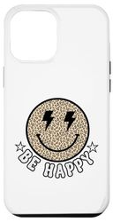 Custodia per iPhone 15 Pro Max Be Happy Smile Face Retro Groovy Leopard 70s