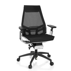 hjh OFFICE 652885 Silla de Oficina GENIDIA Smart CM Malla Negro/Cromo, Marco Blanco, Silla giratoria ergonómica, Soporte Lumbar Ajustable en Altura