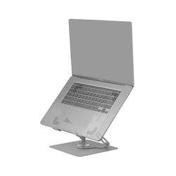 Mars Gaming MA-RSN, Soporte para Portátiles y Tablets hasta 17", Ajuste en Altura + Inclinación + Rotación 360º, Stand Estructura Acero, Almohadillas Antideslizantes, Diseño Plegable Portátil, Plata