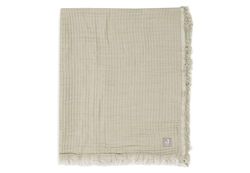 Jollein Fringe - Couverture pour lit d'enfant - Vert Olive/Ivoire - 120 x 120 cm - 100% Coton Bio - pour lit d'enfant - Couverture en Mousseline - Tog 0,5 - Certifié GOTS - Ivoire/Vert Olive