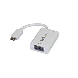 StarTech.com Adaptador USB C a VGA con Entrega de Alimentación - Conversor de Vídeo USB Tipo C a VGA de 1080p con Carga - PD de Paso de 60W - Compatible con Thunderbolt 3 - Blanco (CDP2VGAUCPW)