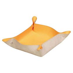 RHODIA 318855C - Vide-Poche Réversible Beige -12 x 12 x 4,5 cm - Piqûres Sellier Orange, Coins Aimantés - Simili Cuir - Collection Home Office rama - Organisation de Bureau & Rangement Design