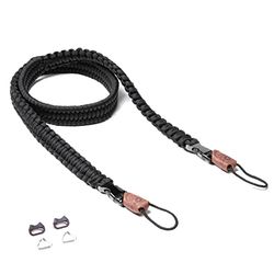 C-Rope tracolla, cinghia per fotocamera, The Traveler, 125cm lungo, intrecciato a mano, sgancio rapido, Paracord, Nero