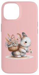 Cute Bunny with Flowers Spring Woodland Rabbit Art Case for iPhone 14