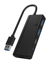 ICY BOX Hub USB 3.0 con Lector de Tarjetas (SD, microSD) y 3 Puertos USB 3.0 (1 USB-C, 2 USB-A), Cable Integrado, Color Negro