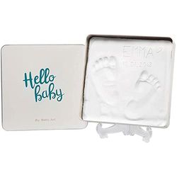 Baby Art Magic Box Plaza Set de decoração de pegadas de bebé em argila branca, presentes para bebés e recém-nascidos, lembrança memorável de pegadas de mão e pé, essencial