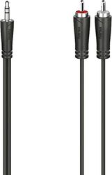 Hama Jack kabel 3,5 mm - 2x CINCH (RCA, mini jack 3,5 mm, van elastische materialen, 1,5 m) zwart
