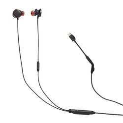 JBL Quantum 50 C Słuchawki Przewodowe Douszne do Gier z Mikrofonem z funkcją „Voice Focus” i Wyciszeniem, Adapterem USB C, Dźwiękiem JBL QuantumSURROUND, Kompatybilne z Wieloma Platformami, Czarne