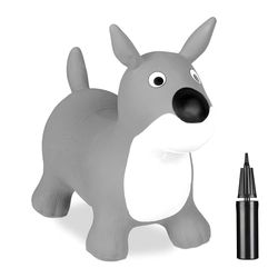 Relaxdays Cane Gonfiabile per Bambini, Animale Saltellante, Max. 50 kg, Senza BPA, 3 Anni, Pompa Manuale, Grigio Bianco, 45 x 25 x 53 cm