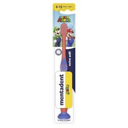 Mentadent Spazzolino Junior, Spazzolino Bambini 6-13 Anni, Setole Morbide con Punte Molto Sottili (0,01 mm), progettato per Denti da Latte e Definitivi, Testina Arrotondata e Ventosa alla base